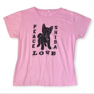 Peace Love Shiba Inu Shirt Pink Short Sleeve Tee Ladies Large